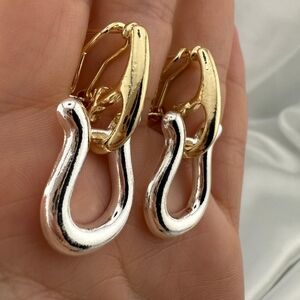 Anthropologie Elegant Gold and Silver Hoop Earrings